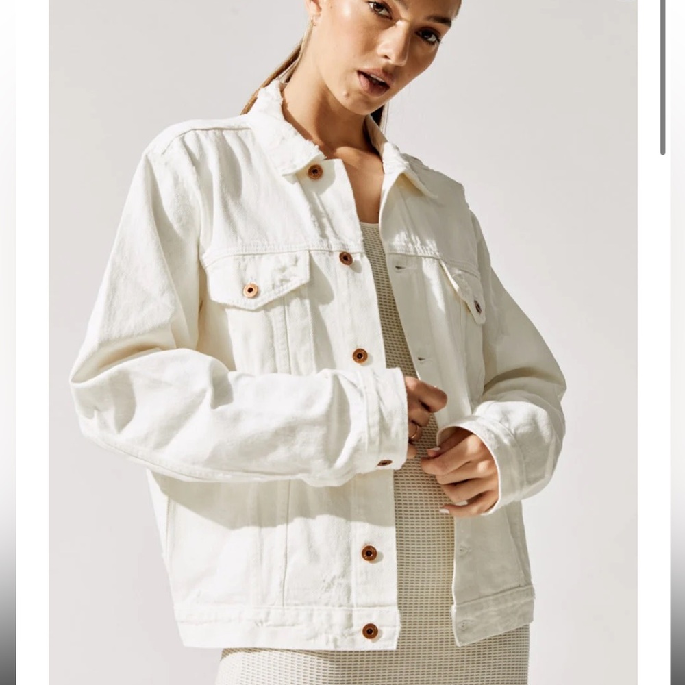 NSF Distressed Oversized White Denim Jacket